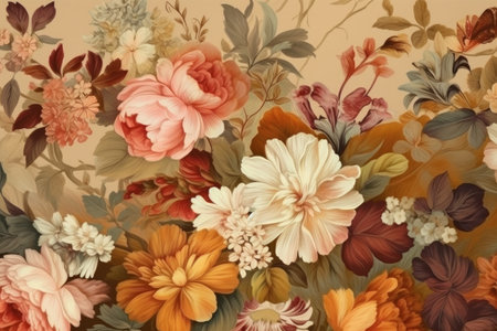 vintage floral fabric background with flowers in retro style for graphic designの素材