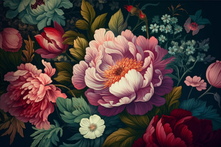 Vintage background with colorful flowers, design element. Can be used for cards, invitations, banners, posters, print design. Floral background in retro styleの素材