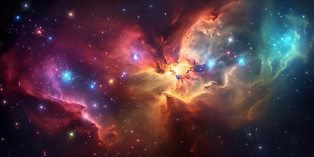 An artistic nebula with an array of colors and bright stars scattered throughout.の素材