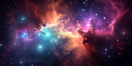 An artistic nebula with an array of colors and bright stars scattered throughout.の素材