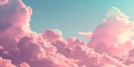 A dreamlike cloudscape with vibrant pink and soft white hues, resembling cotton candy.の素材