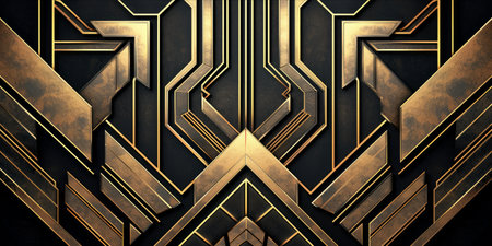 An art deco style geometric pattern with gold and black design.の素材