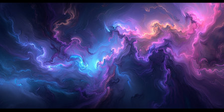 An abstract visualisation of colorful interstellar cloud formations with swirling patterns.の素材