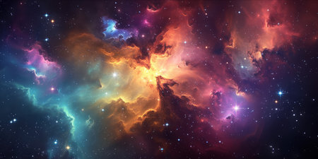 An artistic nebula with an array of colors and bright stars scattered throughout.の素材