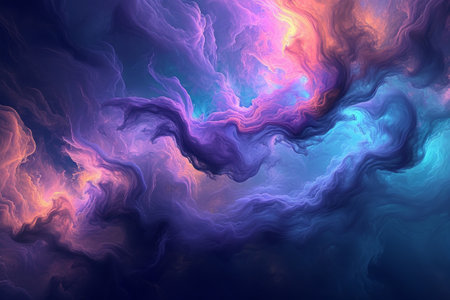 An abstract visualisation of colorful interstellar cloud formations with swirling patterns.の素材