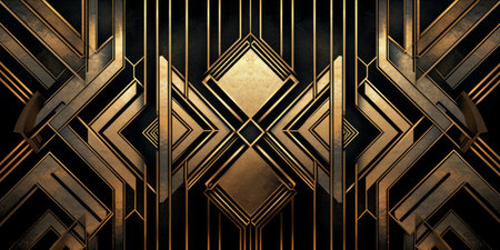 An art deco style geometric pattern with gold and black design.の素材