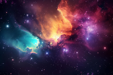 An artistic nebula with an array of colors and bright stars scattered throughout.の素材