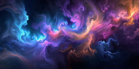 An abstract visualisation of colorful interstellar cloud formations with swirling patterns.の素材