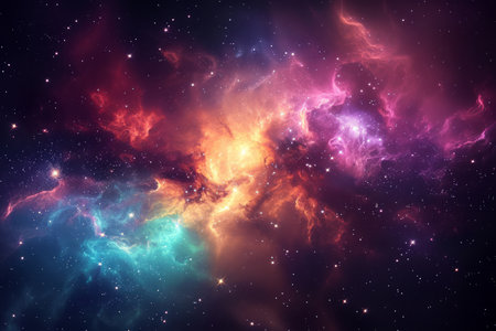 An artistic nebula with an array of colors and bright stars scattered throughout.の素材
