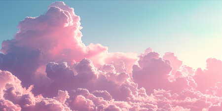 A dreamlike cloudscape with vibrant pink and soft white hues, resembling cotton candy.の素材