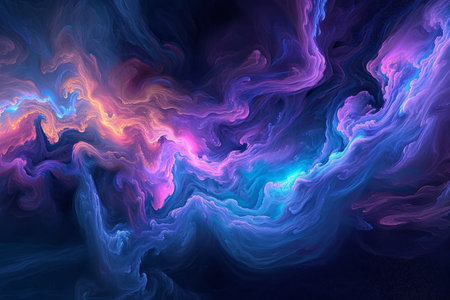 An abstract visualisation of colorful interstellar cloud formations with swirling patterns.の素材