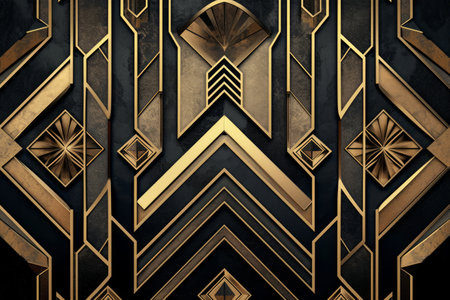 An art deco style geometric pattern with gold and black design.の素材