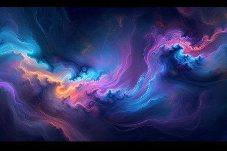An abstract visualisation of colorful interstellar cloud formations with swirling patterns.の素材