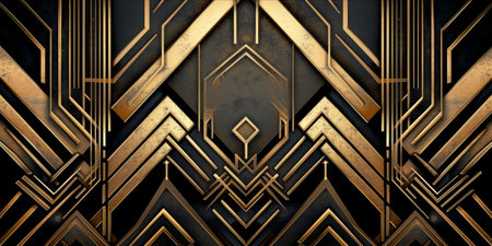 An art deco style geometric pattern with gold and black design.の素材