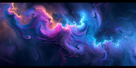 An abstract visualisation of colorful interstellar cloud formations with swirling patterns.の素材