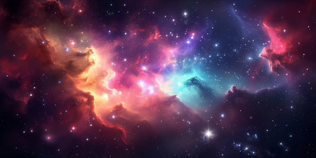 An artistic nebula with an array of colors and bright stars scattered throughout.の素材