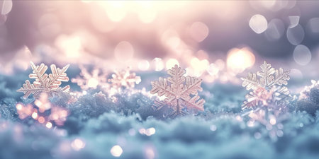 Close up of snowflakes on a frosty surfaceの素材
