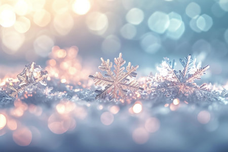 Close up of snowflakes on a frosty surfaceの素材