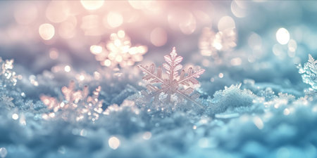 Close up of snowflakes on a frosty surfaceの素材