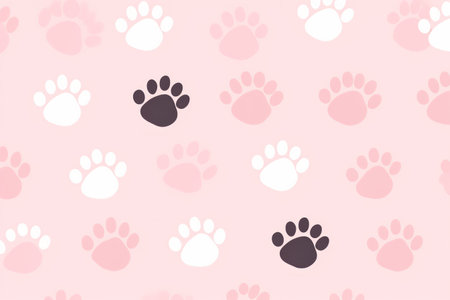Animal paw prints pattern on a pink backgroundの素材