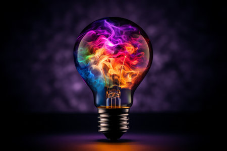 A lightbulb bursting with colorful splashesの素材