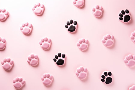 Animal paw prints pattern on a pink backgroundの素材