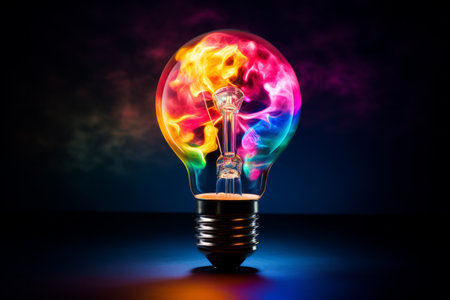 A lightbulb bursting with colorful splashesの素材
