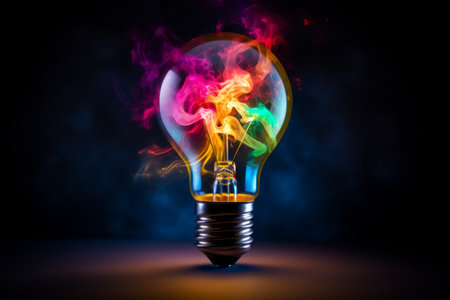 A lightbulb bursting with colorful splashesの素材