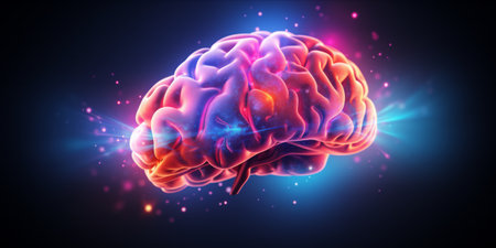 Stylized colorful human brain with light effectsの素材