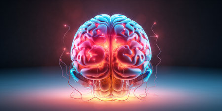 Stylized colorful human brain with light effectsの素材