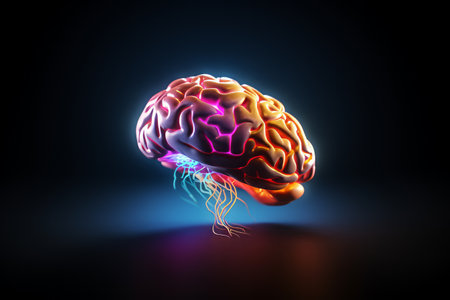Stylized colorful human brain with light effectsの素材