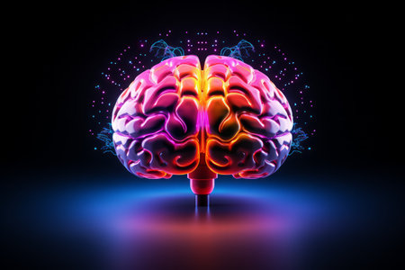 Stylized colorful human brain with light effectsの素材
