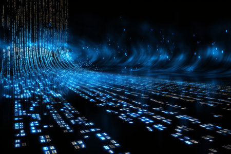 Digital binary code streaming in a blue cyberspaceの素材