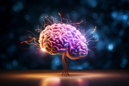 Stylized colorful human brain with light effectsの素材