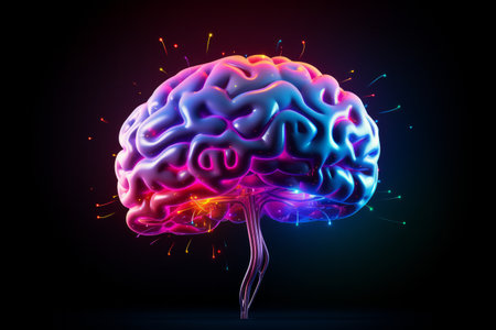 Stylized colorful human brain with light effectsの素材