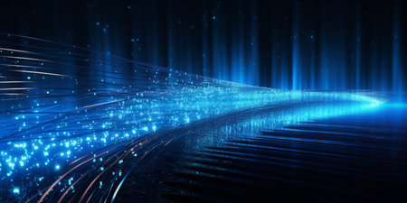 Digital binary code streaming in a blue cyberspaceの素材
