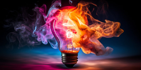 A lightbulb with colorful smoke emanating from itの素材