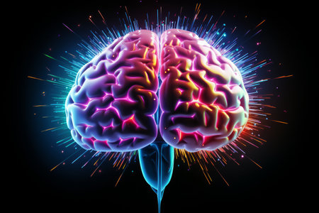 Stylized colorful human brain with light effectsの素材