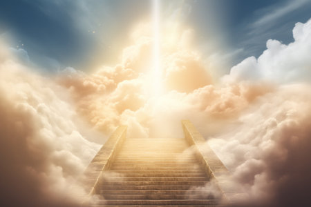 Stairway leading up to the heavens through the cloudsの素材