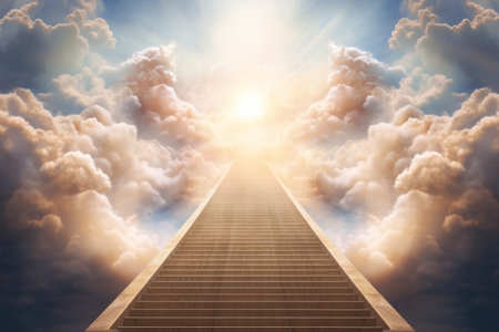 Stairway leading up to the heavens through the cloudsの素材
