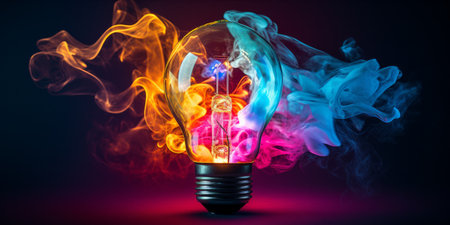 A lightbulb with colorful smoke emanating from itの素材