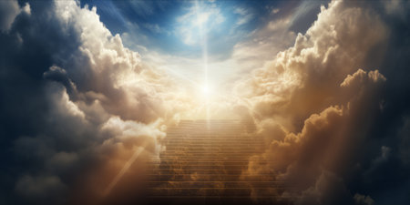 Stairway leading up to the heavens through the cloudsの素材