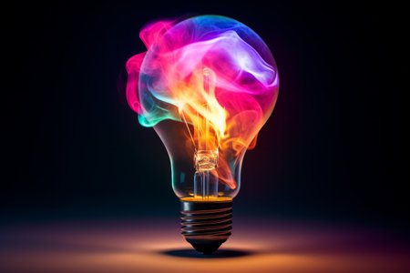 A lightbulb with colorful smoke emanating from itの素材