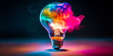 A lightbulb with colorful smoke emanating from itの素材