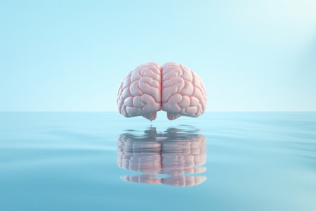 Human brain floating against a pastel blue backgroundの素材