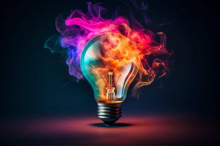 A lightbulb with colorful smoke emanating from itの素材