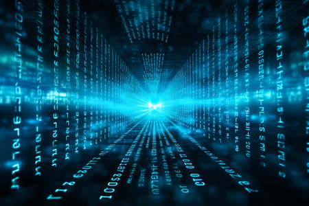 Digital binary code streaming in a blue cyberspaceの素材