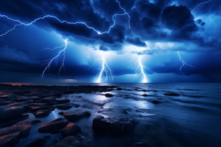 Multiple lightning strikes in a night stormの素材