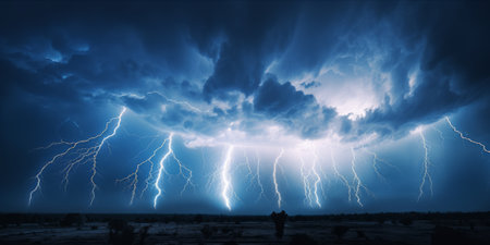 Multiple lightning strikes in a night stormの素材