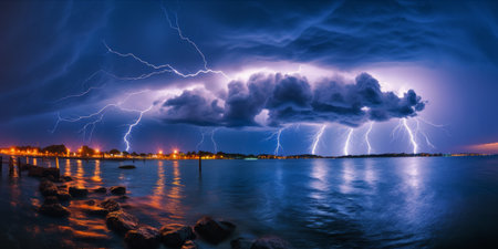 Multiple lightning strikes in a night stormの素材
